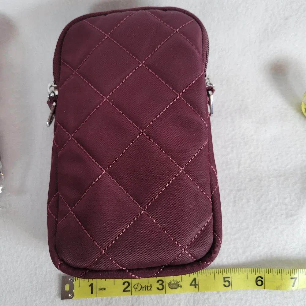 IHKWIP Womens Cellphone Crossbody Chit-Chat RFID Nylon Wallet Burgundy Bag
